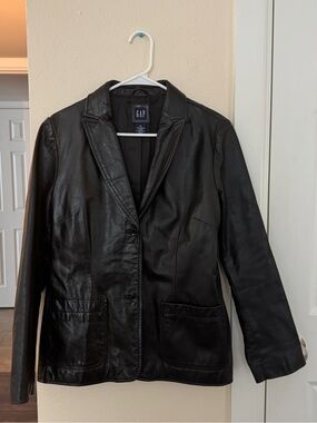 GAP Black Leather Blazer Jacket with Patch Pockets